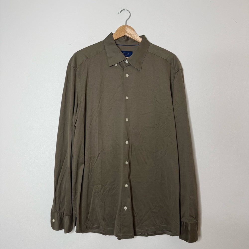 ETON Contemporary 100% Cotton Button Down Dress Shirt in Olive Brown size XXL